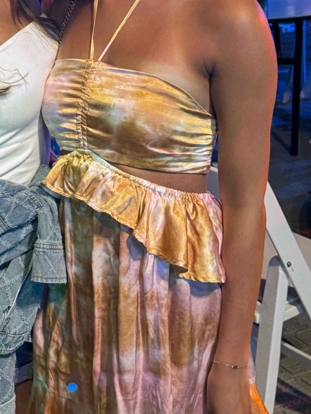 Satin Tie-Dye Ruffled Dress
